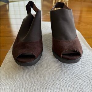 Donald J. Pliner Dark Brown Peep-Toe Mules